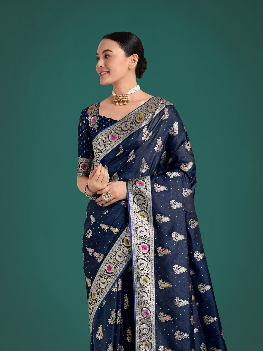 Monjolika Fashion Blue Color Festival Wear Banarasi Satin Silk Designer Zari Weaving Saree - Distacart