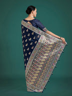 Monjolika Fashion Blue Color Festival Wear Banarasi Satin Silk Designer Zari Weaving Saree - Distacart