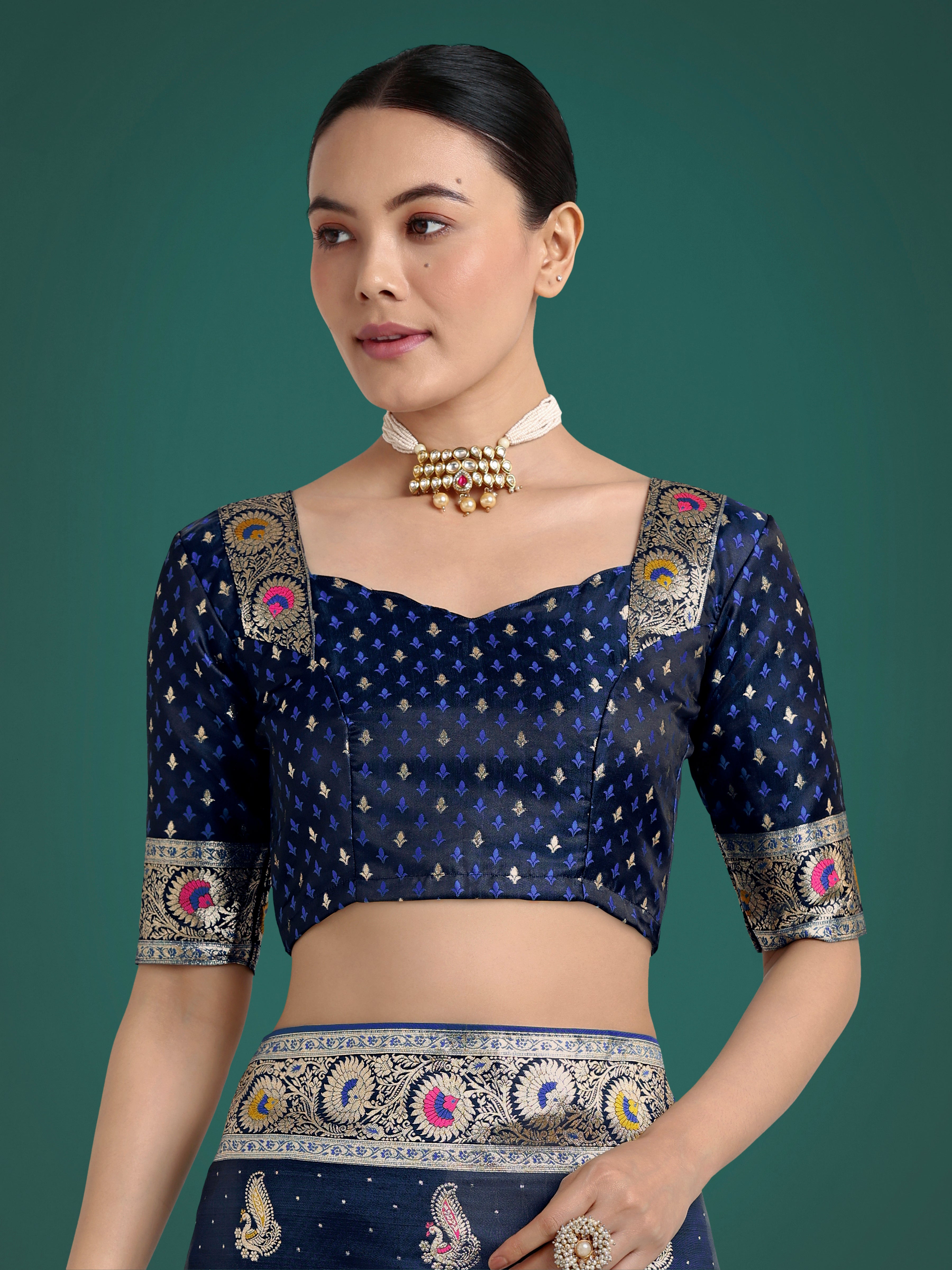 Monjolika Fashion Blue Color Festival Wear Banarasi Satin Silk Designer Zari Weaving Saree - Distacart