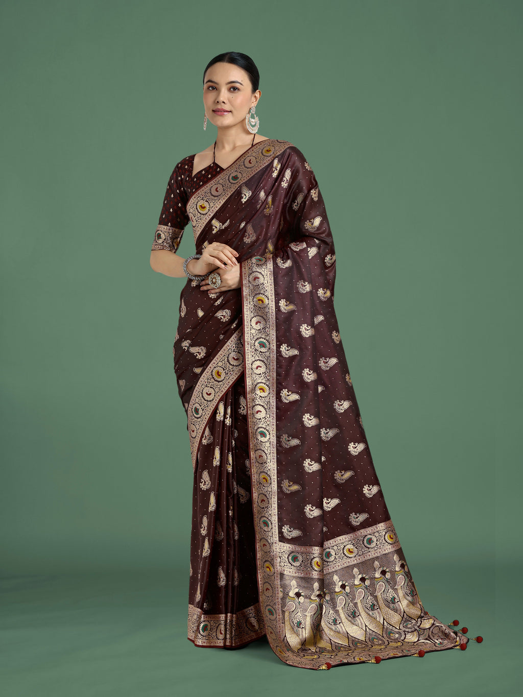 Monjolika Fashion Maroon Color Festival Wear Banarasi Satin Silk Designer Zari Weaving Saree - Distacart