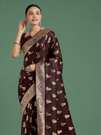 Monjolika Fashion Maroon Color Festival Wear Banarasi Satin Silk Designer Zari Weaving Saree - Distacart