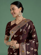 Monjolika Fashion Maroon Color Festival Wear Banarasi Satin Silk Designer Zari Weaving Saree - Distacart