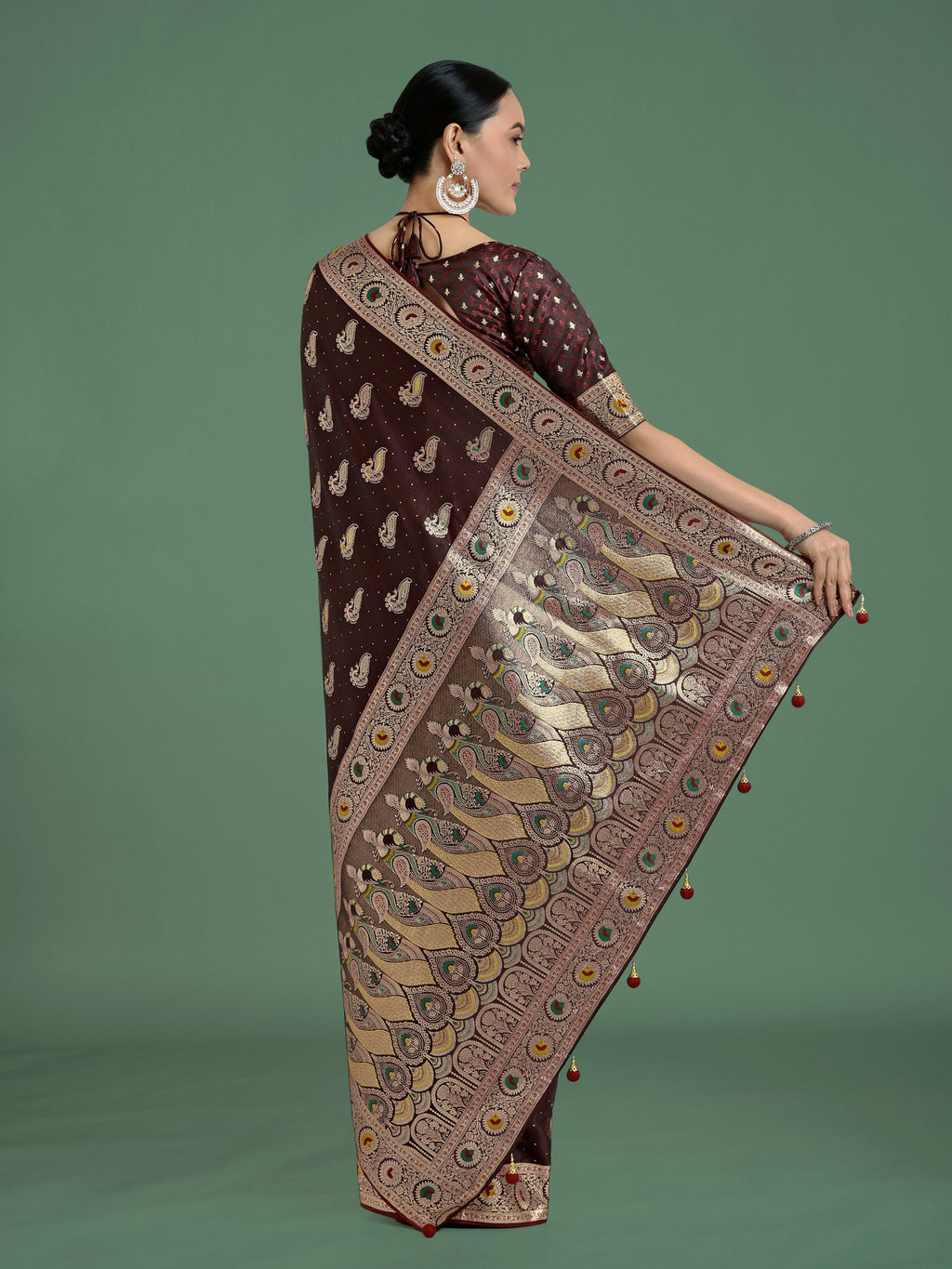 Monjolika Fashion Maroon Color Festival Wear Banarasi Satin Silk Designer Zari Weaving Saree - Distacart