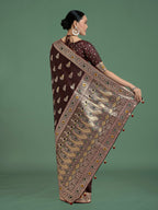 Monjolika Fashion Maroon Color Festival Wear Banarasi Satin Silk Designer Zari Weaving Saree - Distacart