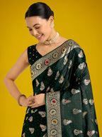 Monjolika Fashion Dark Green Color Festival Wear Banarasi Satin Silk Designer Zari Weaving Saree - Distacart
