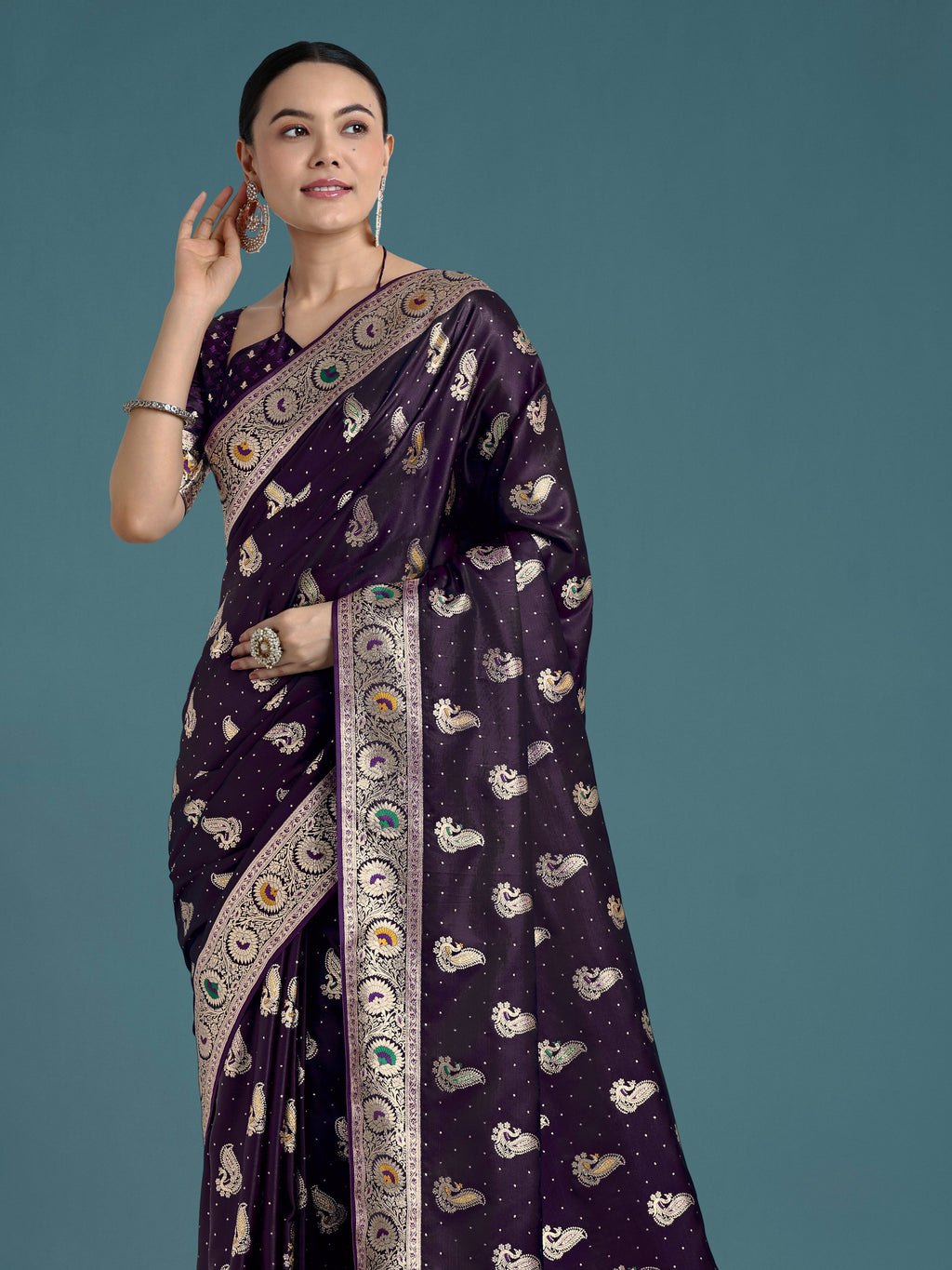 Monjolika Fashion Purple Color Festival Wear Banarasi Satin Silk Designer Zari Weaving Saree - Distacart