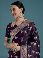 Monjolika Fashion Purple Color Festival Wear Banarasi Satin Silk Designer Zari Weaving Saree - Distacart