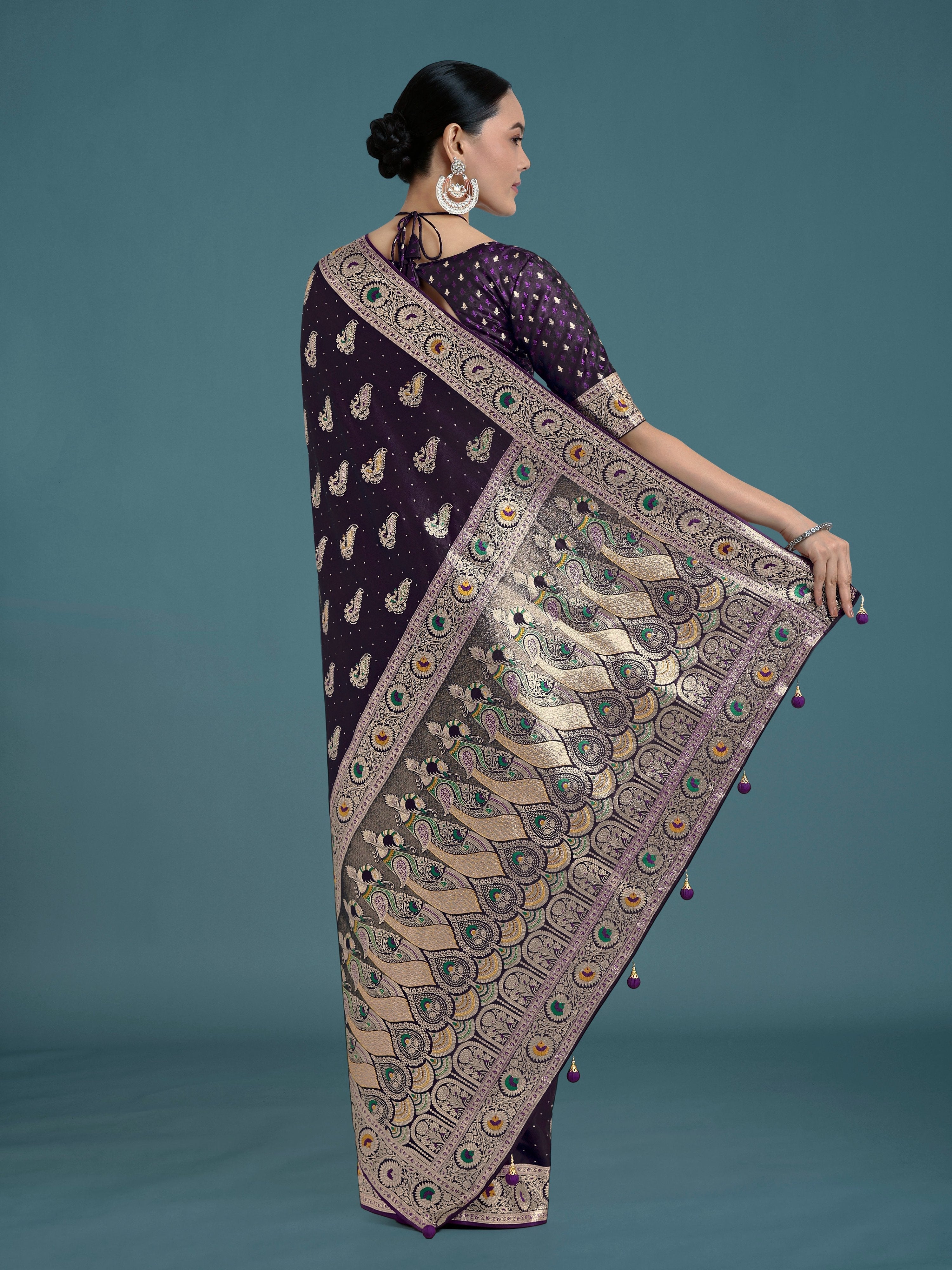 Monjolika Fashion Purple Color Festival Wear Banarasi Satin Silk Designer Zari Weaving Saree - Distacart