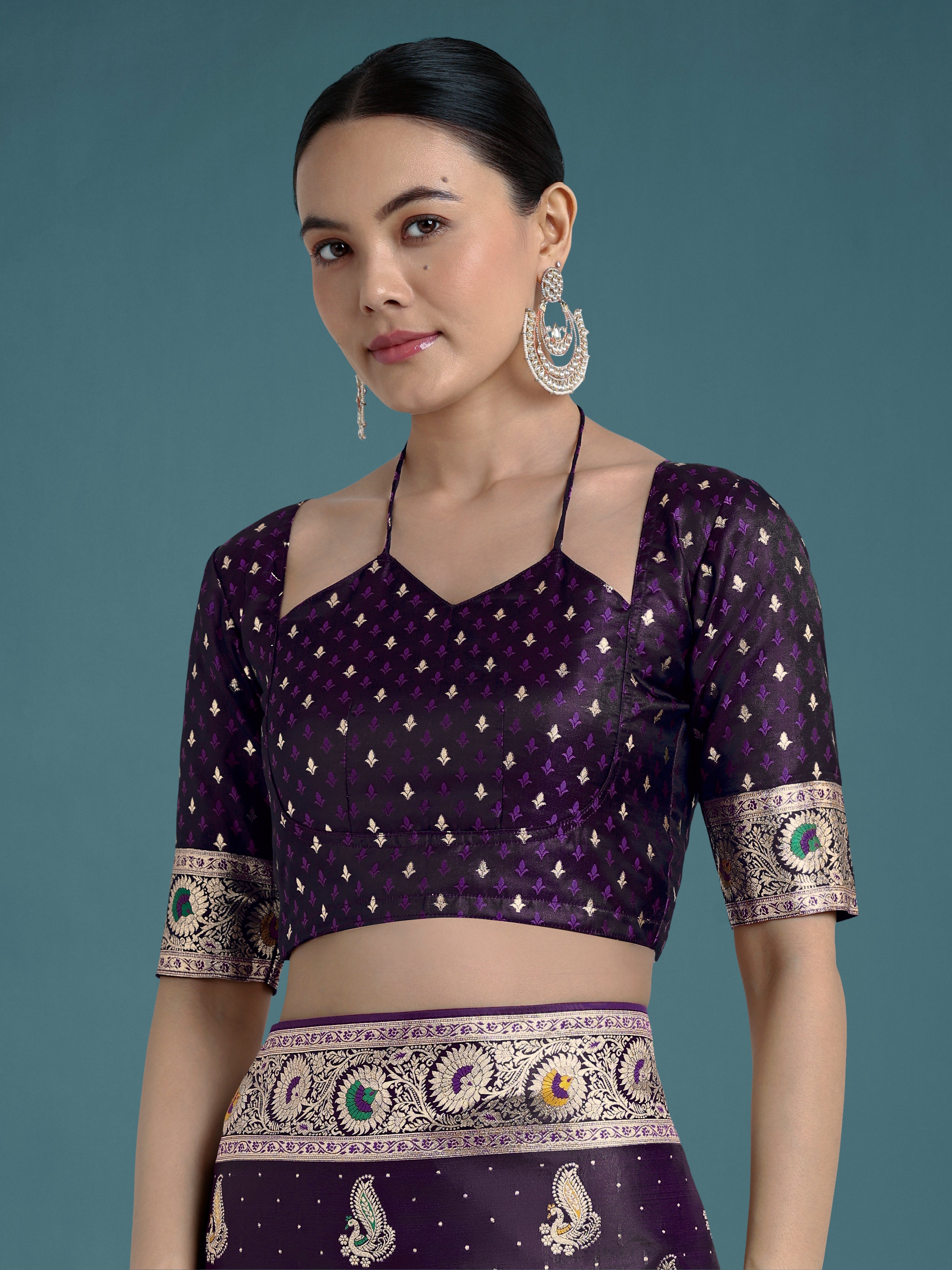 Monjolika Fashion Purple Color Festival Wear Banarasi Satin Silk Designer Zari Weaving Saree - Distacart