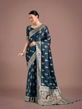 Monjolika Fashion Teal Color Festival Wear Banarasi Satin Silk Designer Zari Weaving Saree - Distacart