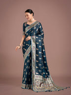 Monjolika Fashion Teal Color Festival Wear Banarasi Satin Silk Designer Zari Weaving Saree - Distacart