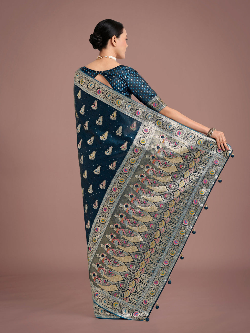 Monjolika Fashion Teal Color Festival Wear Banarasi Satin Silk Designer Zari Weaving Saree - Distacart