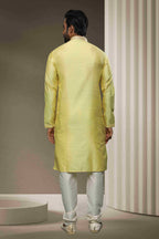 Raivat Ethnic Jacquard Silk Brocade Pintux Work Kurta Pajama In Lemon Cream Colour