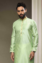 Raivat Ethnic Jacquard Silk Brocade Pintux Work Kurta Pajama In Pista Green Colour