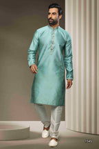 Raivat Ethnic Jacquard Silk Brocade Pintux Work Kurta Pajama In Sky Blue Colour - Distacart