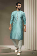 Raivat Ethnic Jacquard Silk Brocade Pintux Work Kurta Pajama In Sky Blue Colour - Distacart