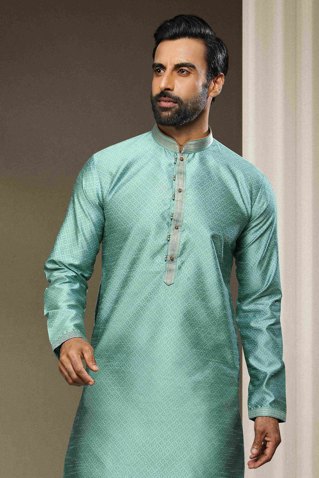 Raivat Ethnic Jacquard Silk Brocade Pintux Work Kurta Pajama In Sky Blue Colour - Distacart