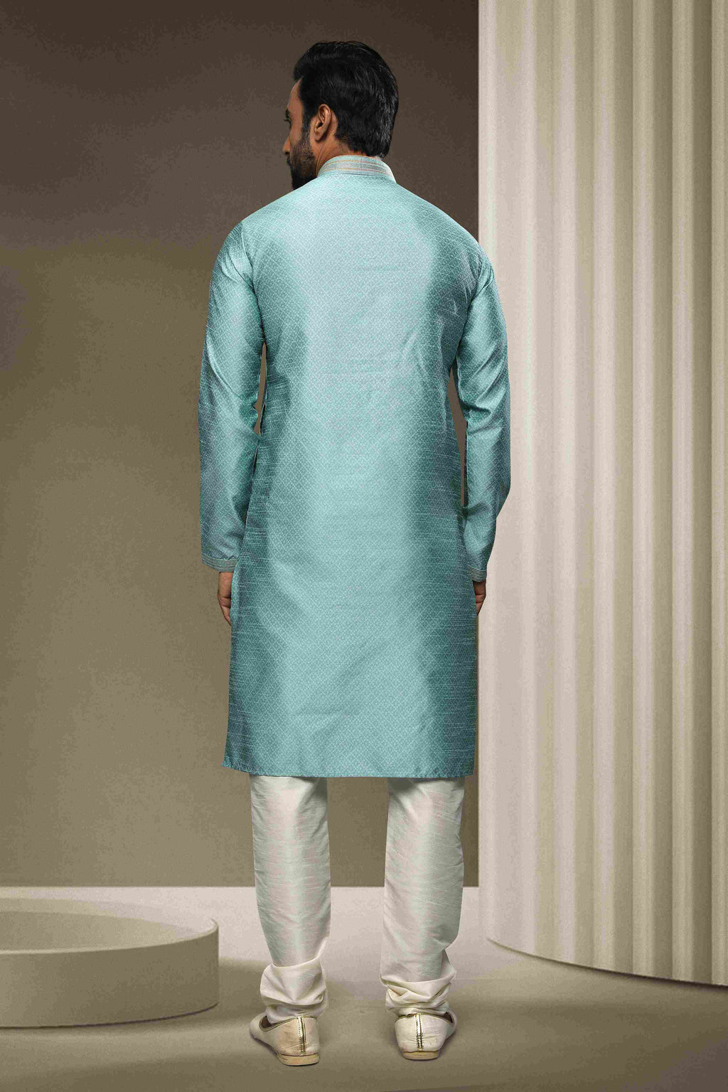 Raivat Ethnic Jacquard Silk Brocade Pintux Work Kurta Pajama In Sky Blue Colour - Distacart