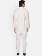 Sethukrishna Men Cream-Coloured Striped Pure Cotton Kurta with Pyjamas - Distacart