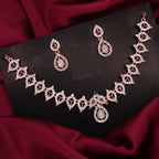 Tehzeeb Creations Shimmering Rose Gold Polished Ad Studded Necklace Jewellery Set With Matching Earrings For Women And Girls