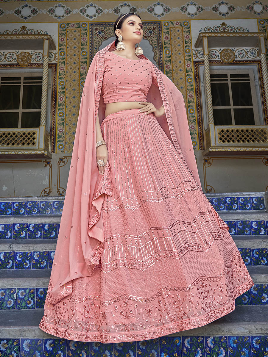 Myra Pink Georgette Embroidered Designer Lehenga Choli