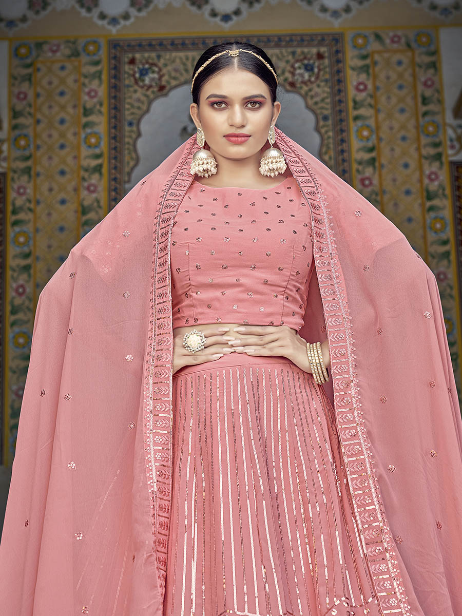 Myra Pink Georgette Embroidered Designer Lehenga Choli