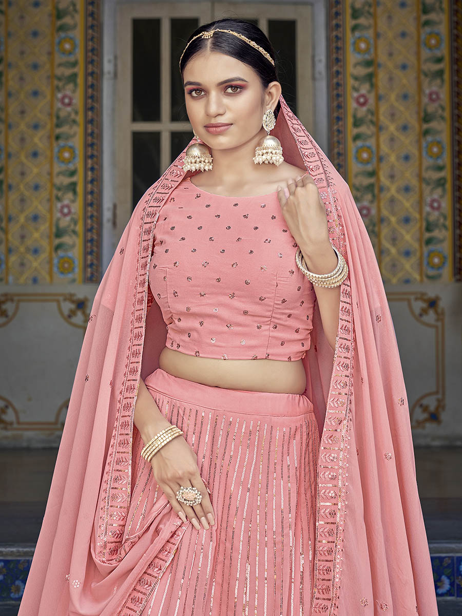 Myra Pink Georgette Embroidered Designer Lehenga Choli
