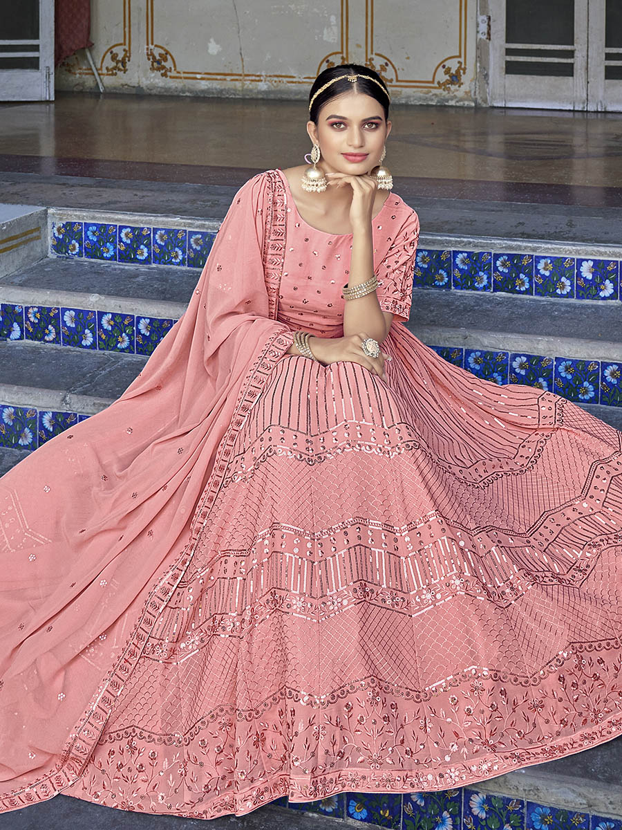 Myra Pink Georgette Embroidered Designer Lehenga Choli