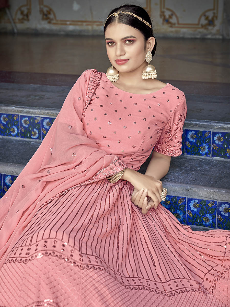 Myra Pink Georgette Embroidered Designer Lehenga Choli