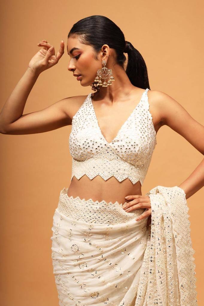 Teeya Creation White Color Georgette Embroidery Work Saree - Distacart