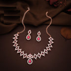 Tehzeeb Creations Pink Colour Ad Studded Necklace Jewellery Set With Matching Earrings For Women And Girls