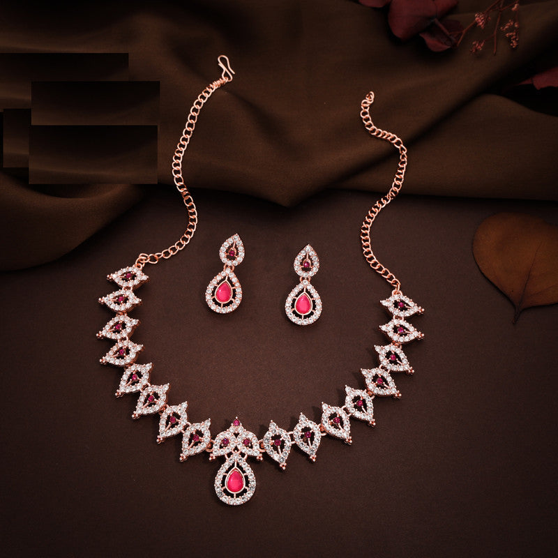 Tehzeeb Creations Pink Colour Ad Studded Necklace Jewellery Set With Matching Earrings For Women And Girls