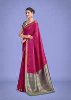 Monjolika Fashion Charming Rani Pink Color Silk Golden Zari Woven Ceremony Saree - Distacart