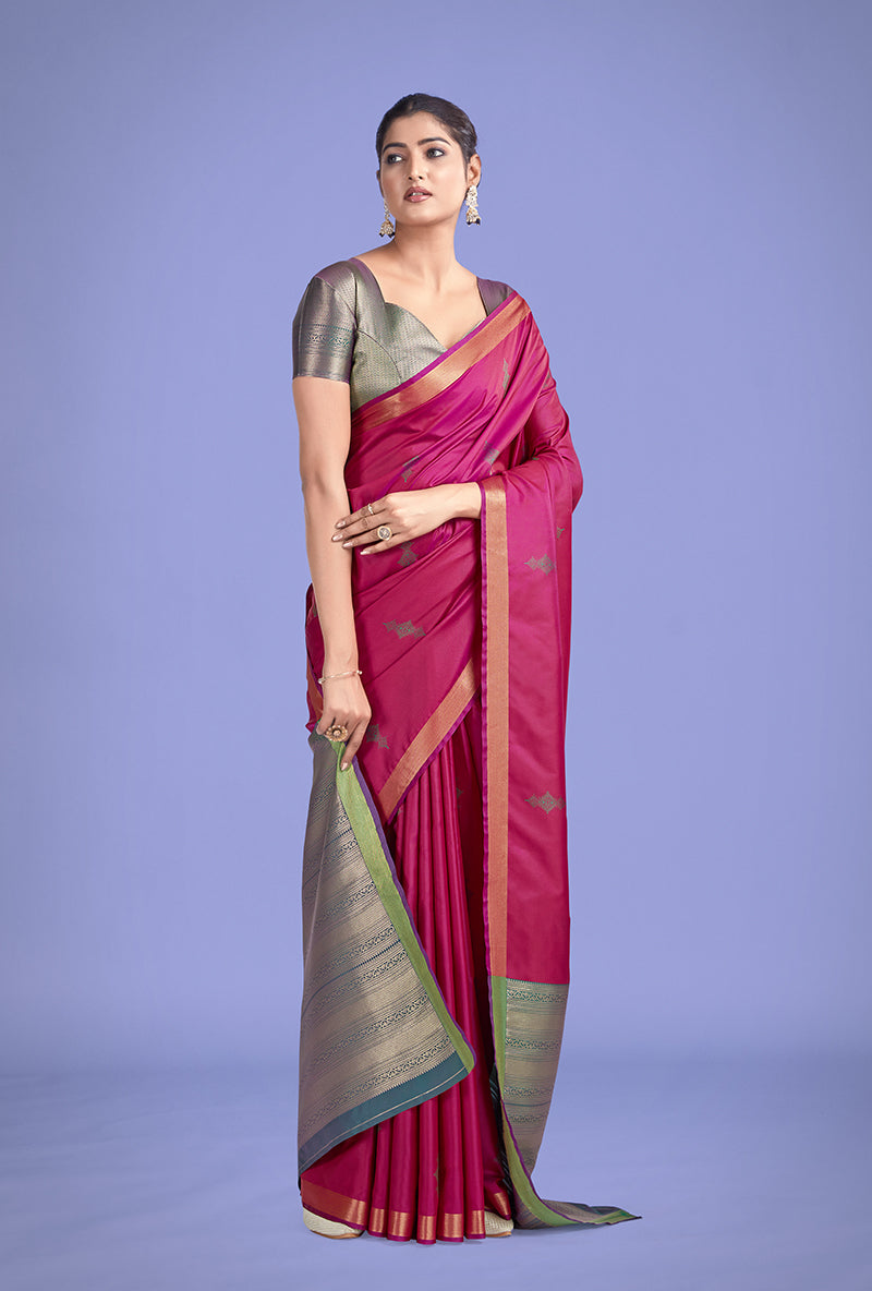 Monjolika Fashion Charming Rani Pink Color Silk Golden Zari Woven Ceremony Saree - Distacart
