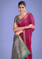 Monjolika Fashion Charming Rani Pink Color Silk Golden Zari Woven Ceremony Saree - Distacart