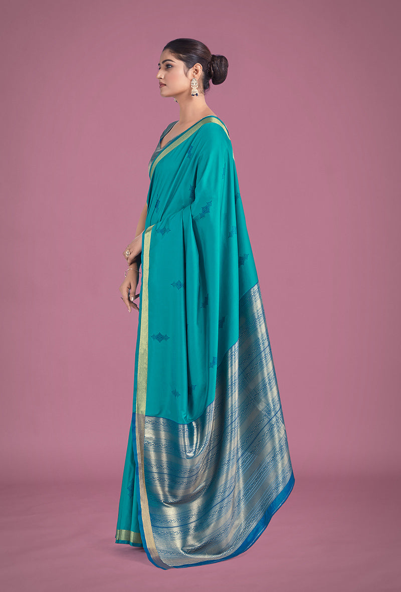 Monjolika Fashion Charming Turquoise Color Silk Golden Zari Woven Ceremony Saree - Distacart