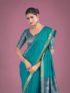 Monjolika Fashion Charming Turquoise Color Silk Golden Zari Woven Ceremony Saree - Distacart