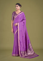 Monjolika Fashion Charming Lavender Color Silk Golden Zari Woven Ceremony Saree - Distacart
