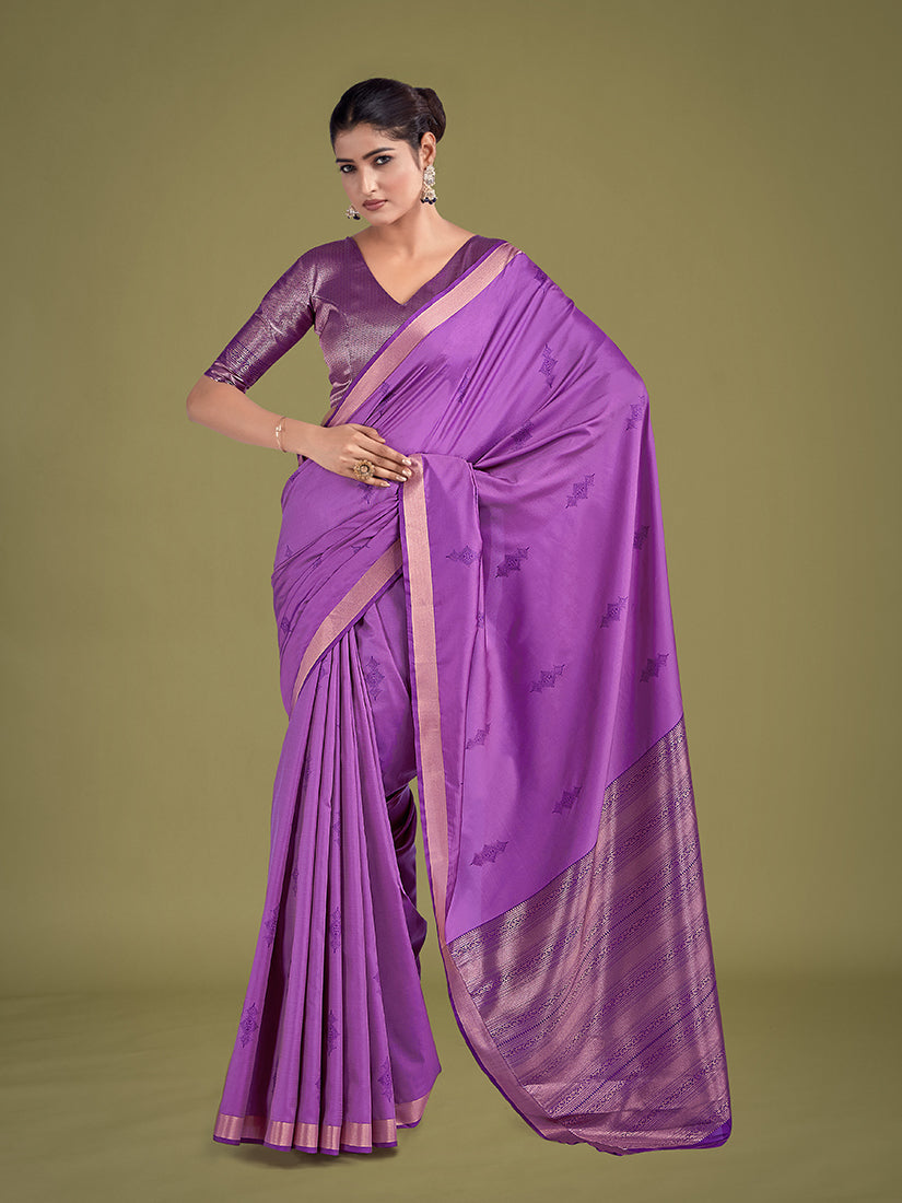 Monjolika Fashion Charming Lavender Color Silk Golden Zari Woven Ceremony Saree - Distacart
