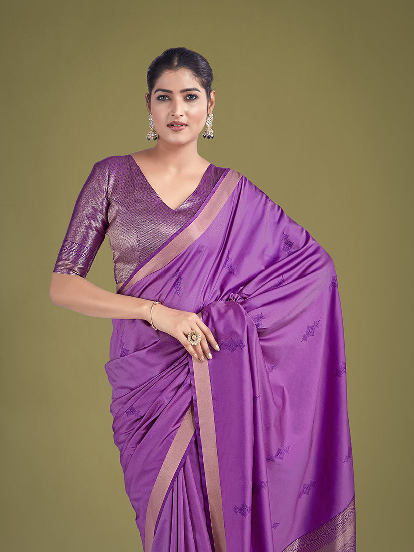 Monjolika Fashion Charming Lavender Color Silk Golden Zari Woven Ceremony Saree - Distacart
