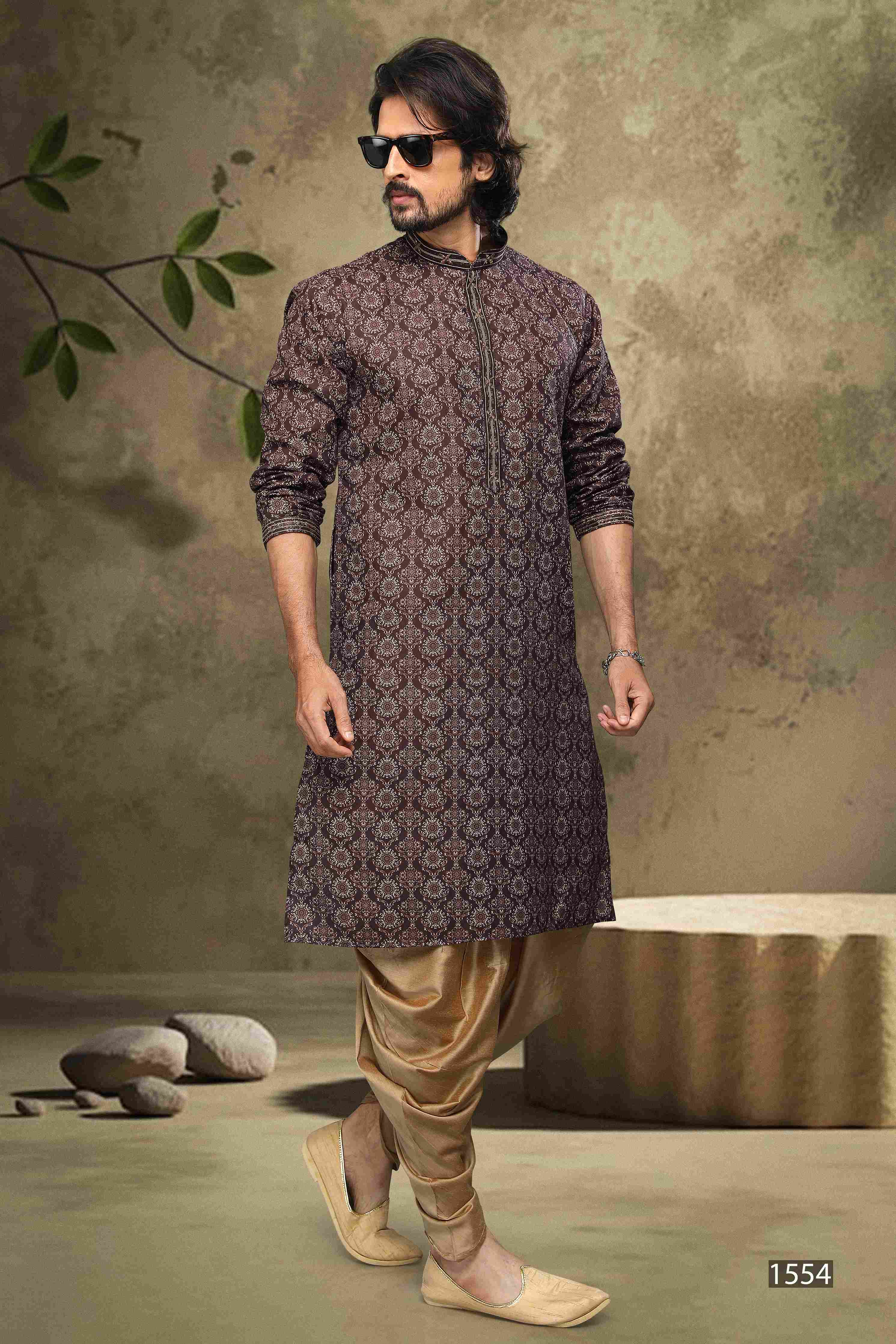 Raivat Ethnic Cotton Digital Print Mirror Work Kurta Pajama In Brown Colour - Distacart