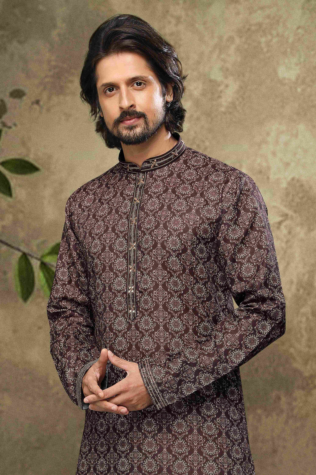 Raivat Ethnic Cotton Digital Print Mirror Work Kurta Pajama In Brown Colour - Distacart