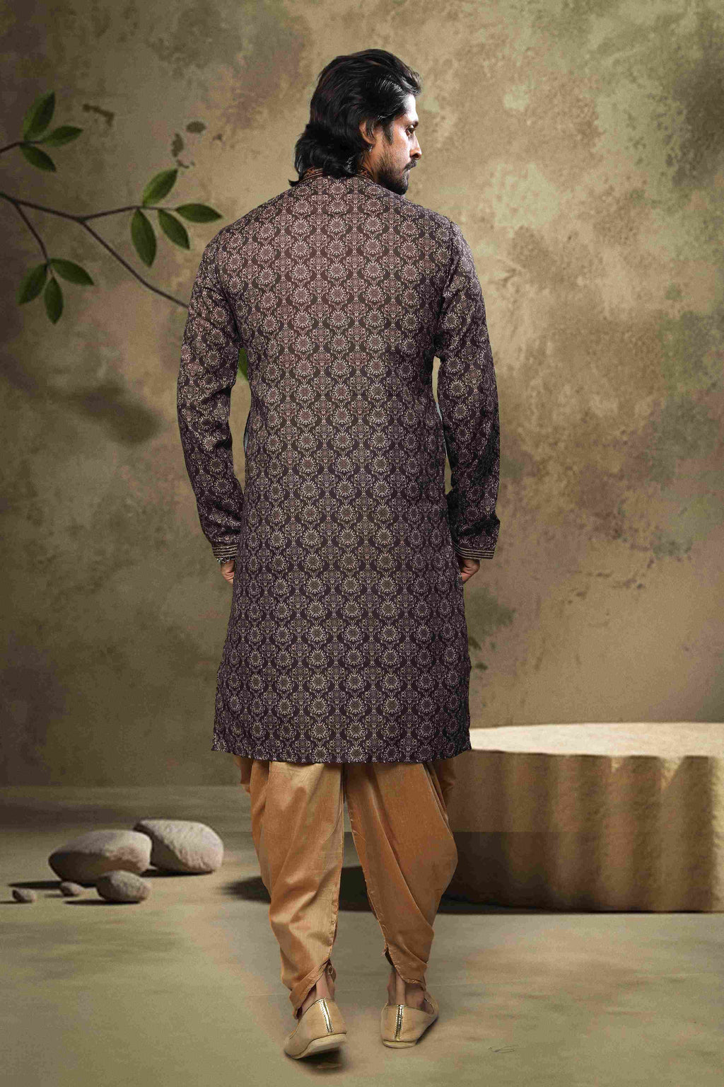 Raivat Ethnic Cotton Digital Print Mirror Work Kurta Pajama In Brown Colour - Distacart