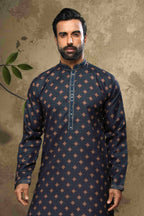 Raivat Ethnic Cotton Digital Print Mirror Work Kurta Pajama In Blue Colour - Distacart