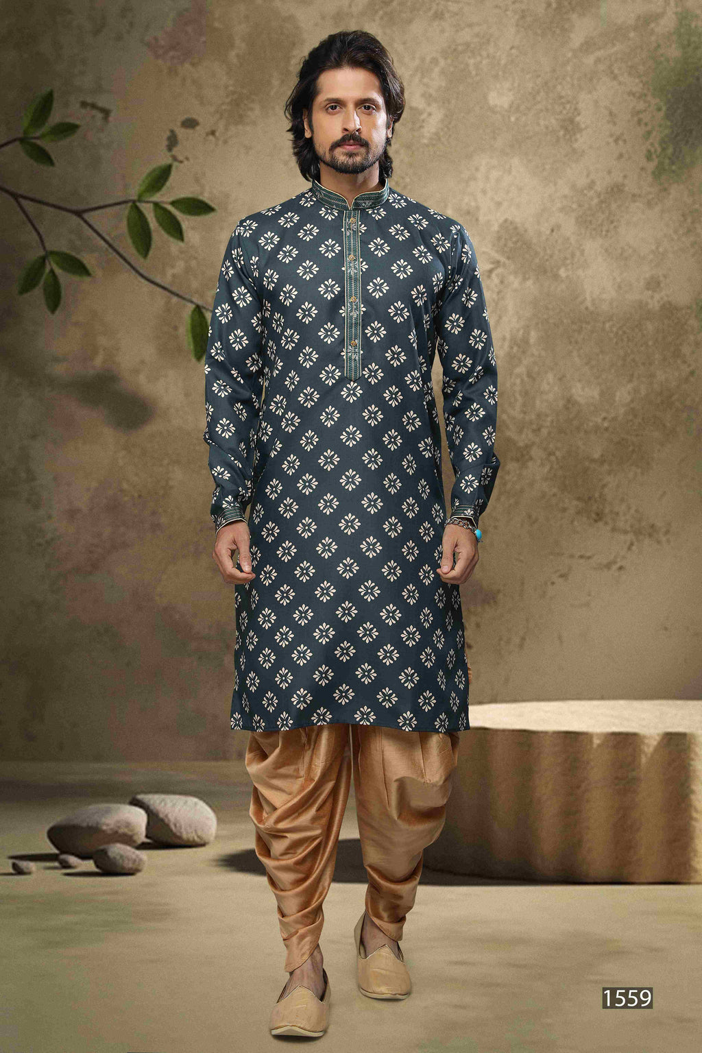 Raivat Ethnic Cotton Digital Print Mirror Work Kurta Pajama In Blue Colour