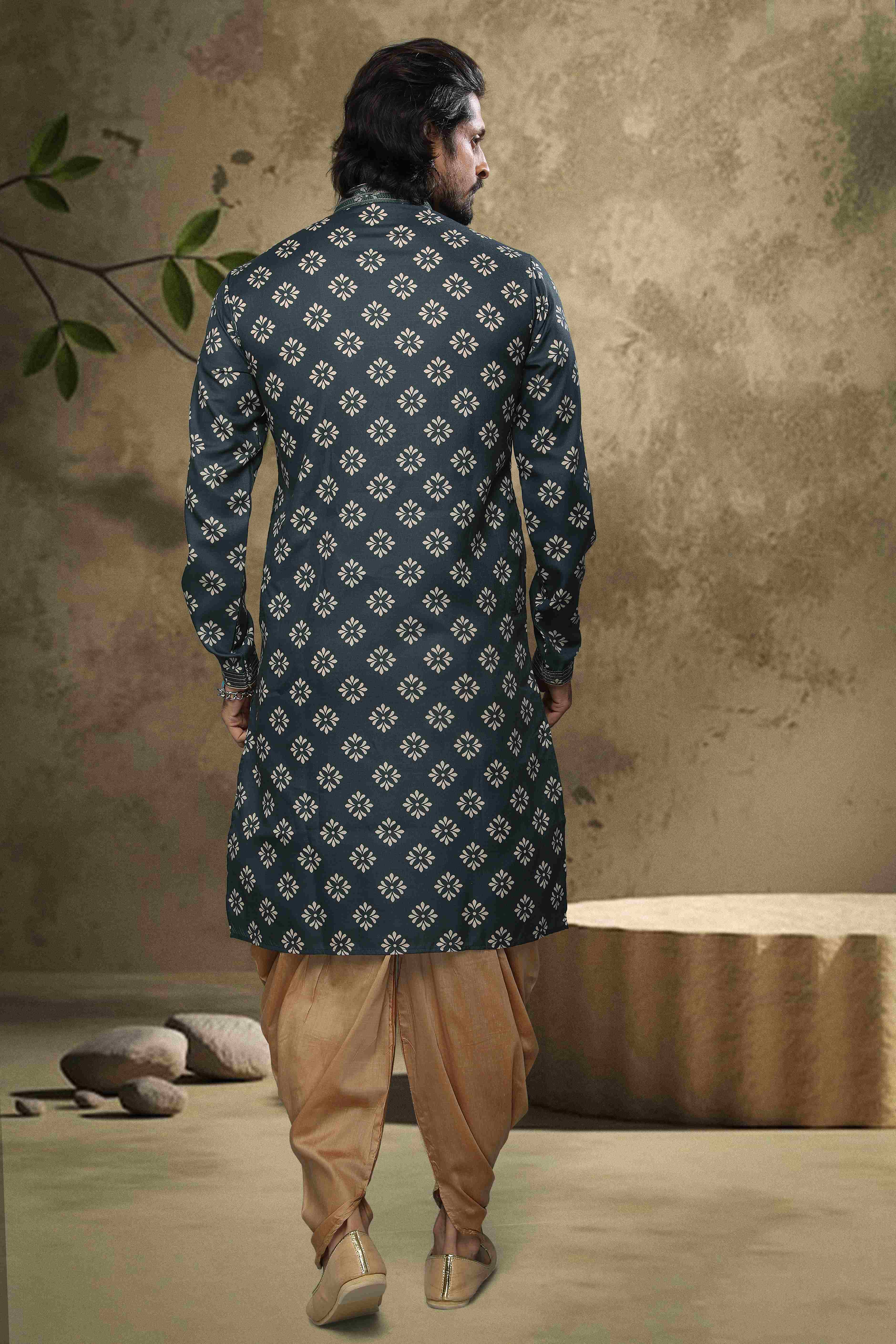 Raivat Ethnic Cotton Digital Print Mirror Work Kurta Pajama In Blue Colour