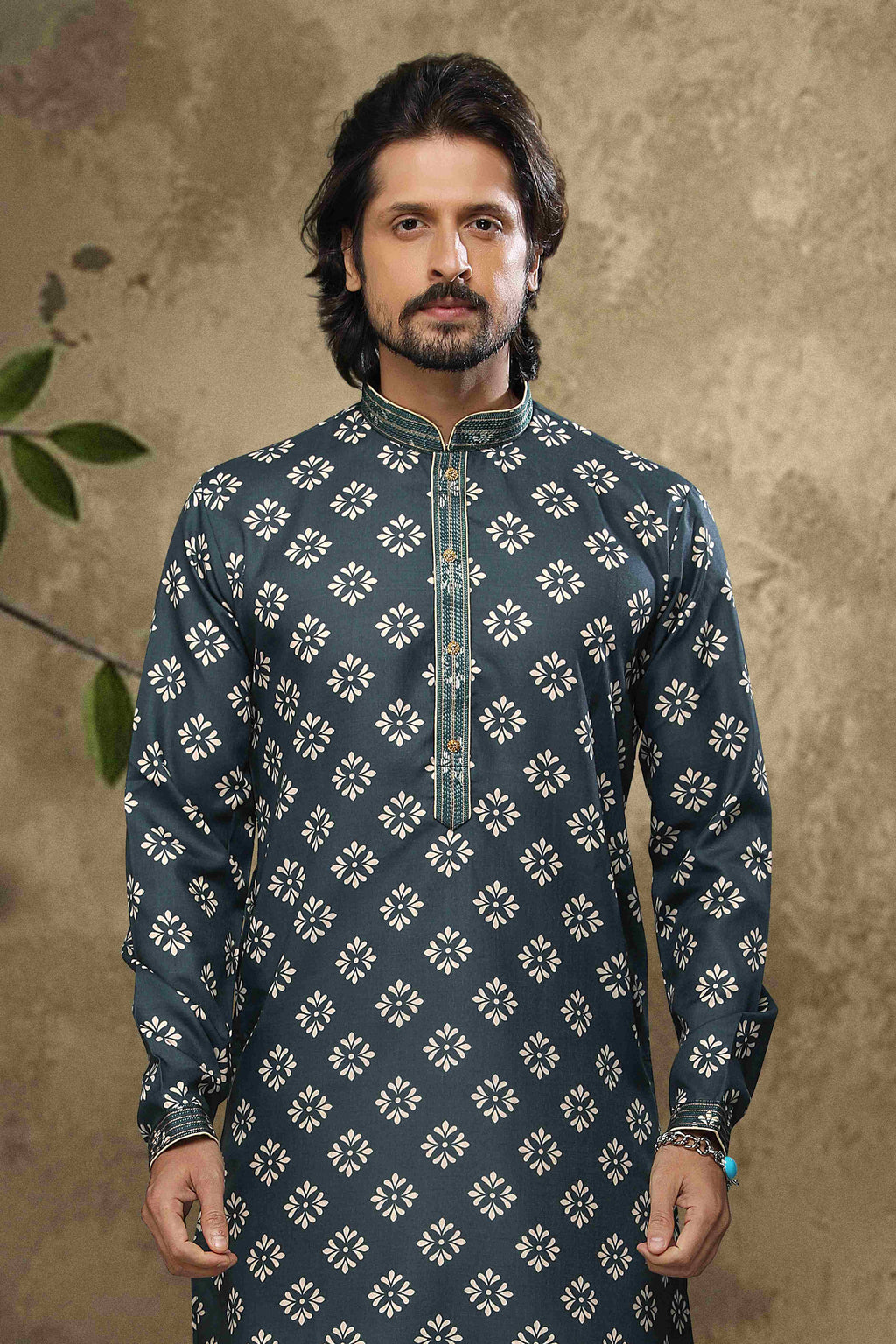 Raivat Ethnic Cotton Digital Print Mirror Work Kurta Pajama In Blue Colour