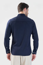 Xkind Navy Blue Plain Slim Fit Shirt