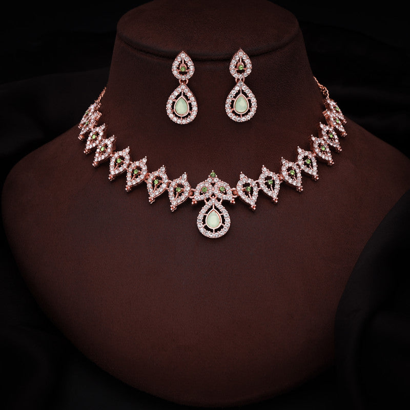Tehzeeb Creations Sea Green Colour Ad Studded Necklace Jewellery Set With Matching Earrings For Women And Girls