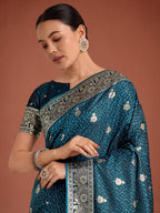 Monjolika Fashion Dark Teal Banarasi Satin Silk Saree with Intricate Zari Work with Rich Weaving Pattern - Distacart